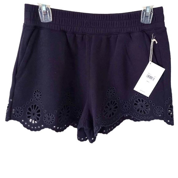 Splendid Scalloped Hem Eyelet Shorts French Terry Blue Brynn Pull On Size XS - Picture 2 of 7